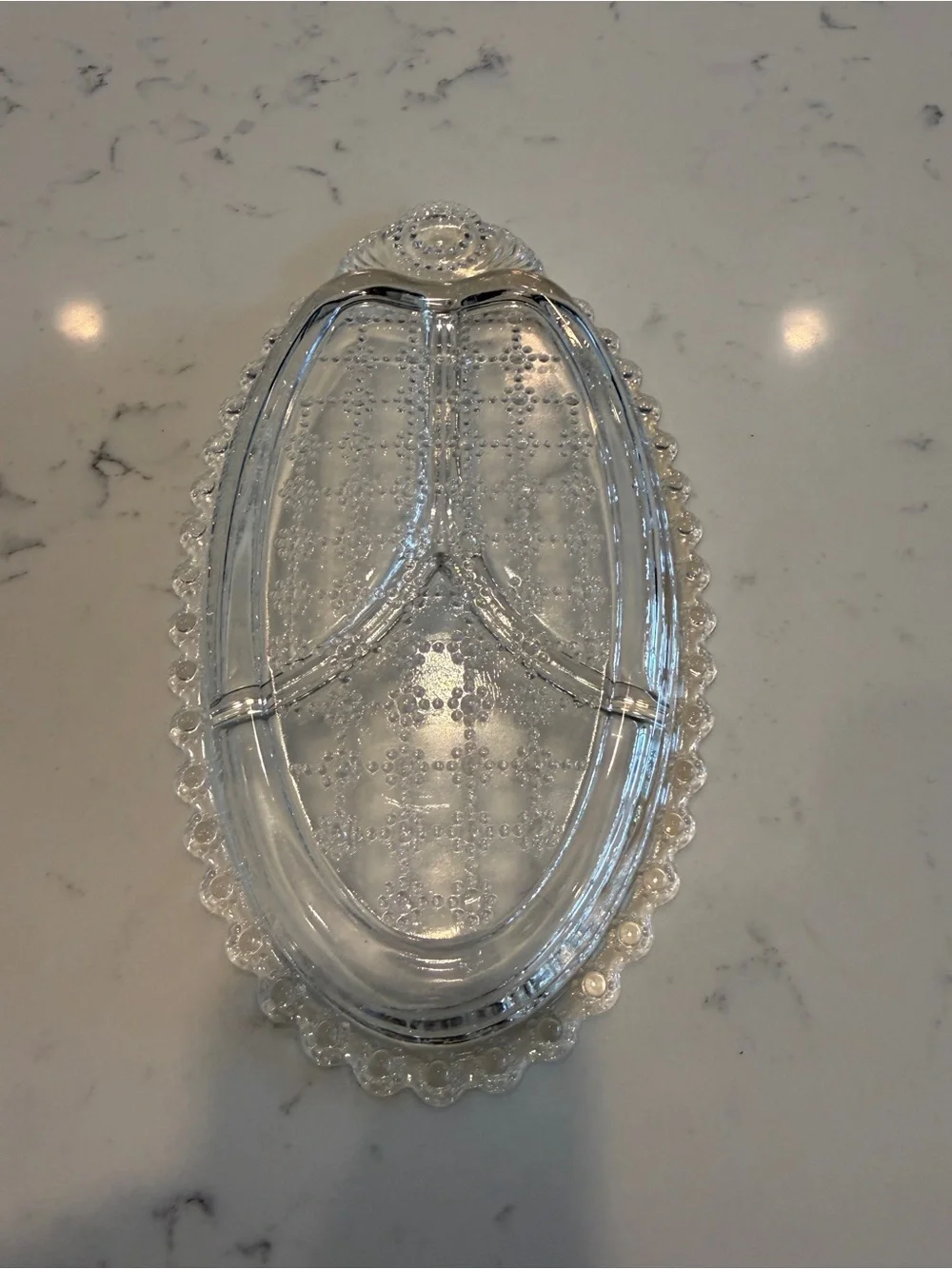 Divided Relish Dish Beaded vintage clear